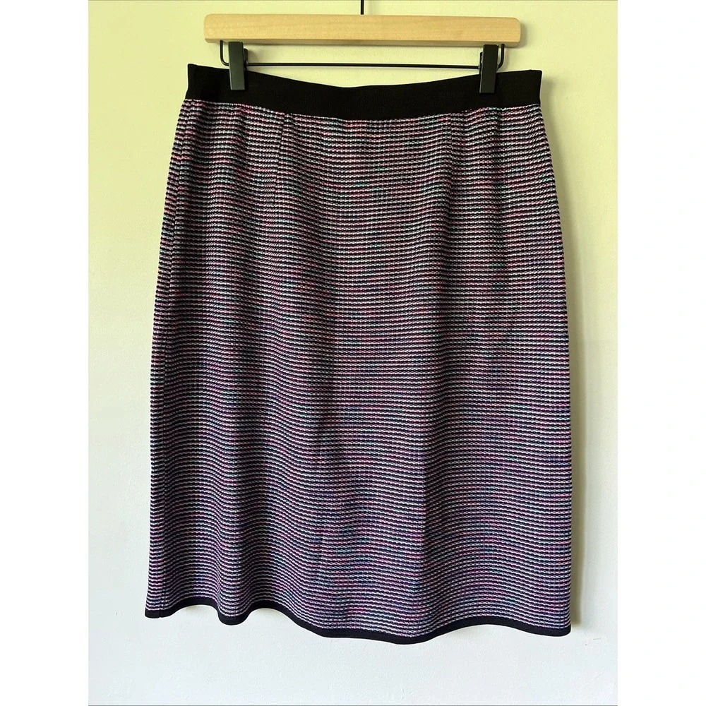 NWT Exclusively Misook Knee Length Acrylic Knit Skirt Size Large Black Pastel